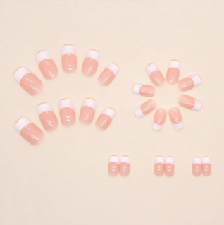 24pcs of fake nails with glue DIY Art design, acrylic french nail, pink peach transparent nails