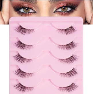 MAGEFY 5 Pairs Half Fake Eyelashes Manga Lashes Soft Natural Cat Eye Lashes Makeup Tool Extension Clear Band Lashes