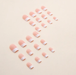 24pcs of fake nails with glue DIY Art design, acrylic french nail, pink peach transparent nails